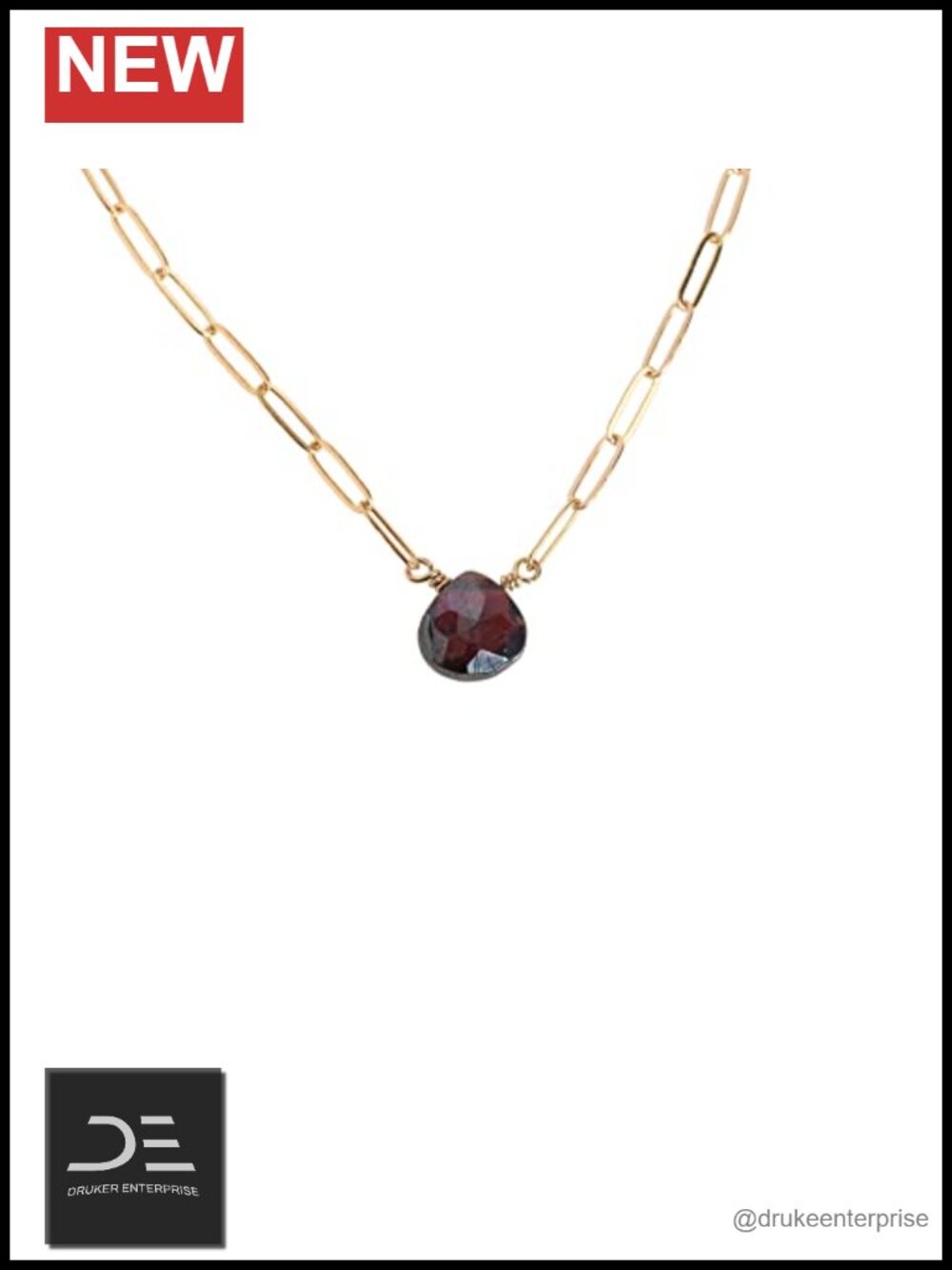 Handmade Garnet Pendant Necklace Gold-Filled Chain 16-18" Lobster Clasp January